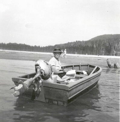 Anna (Long) Carlson with her sketch book at Kearns beach, about 1952